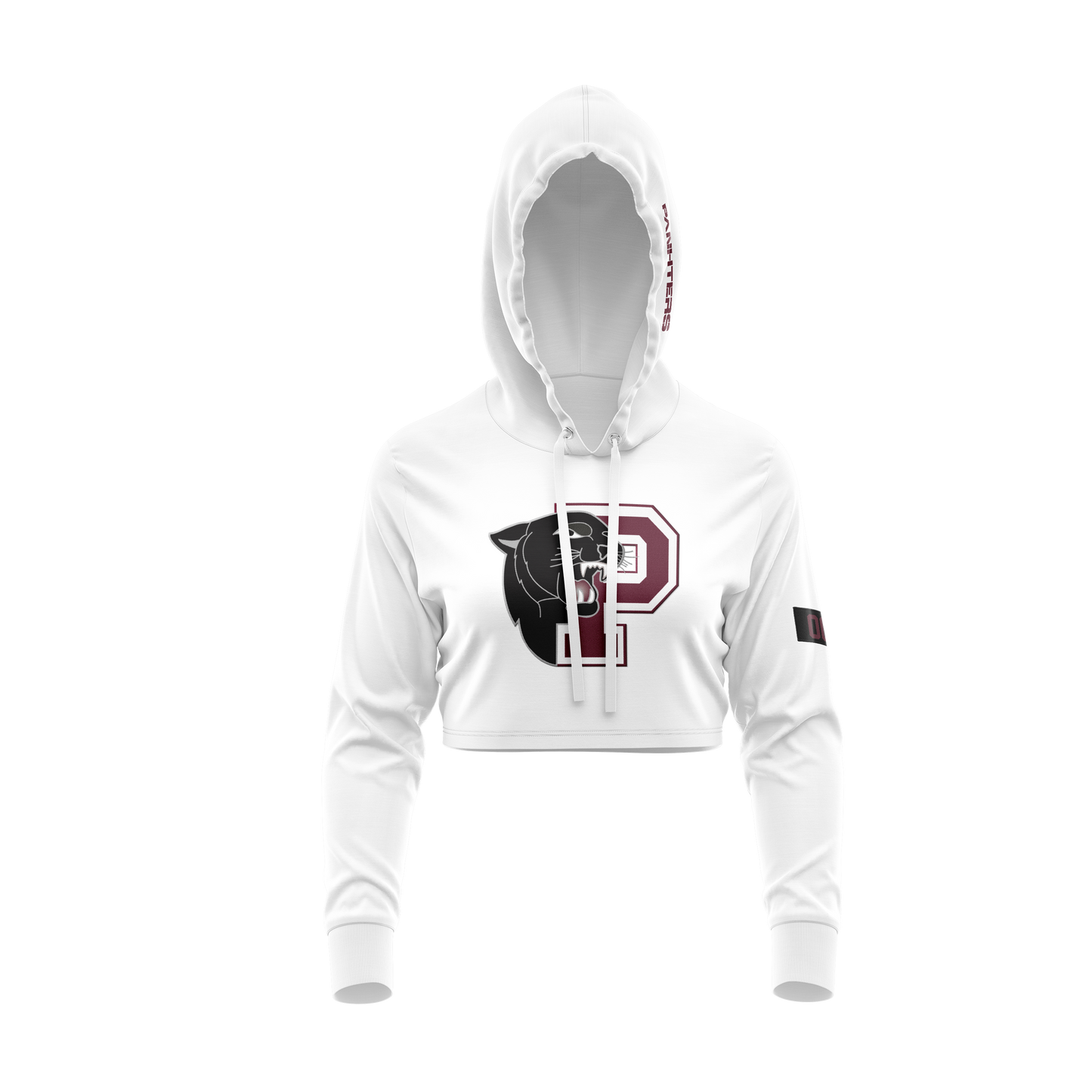 PRINCETON PANTHERS LOOSE CROP TOP SPONGE FLEECE WHITE EMBROIDERED HOODIE